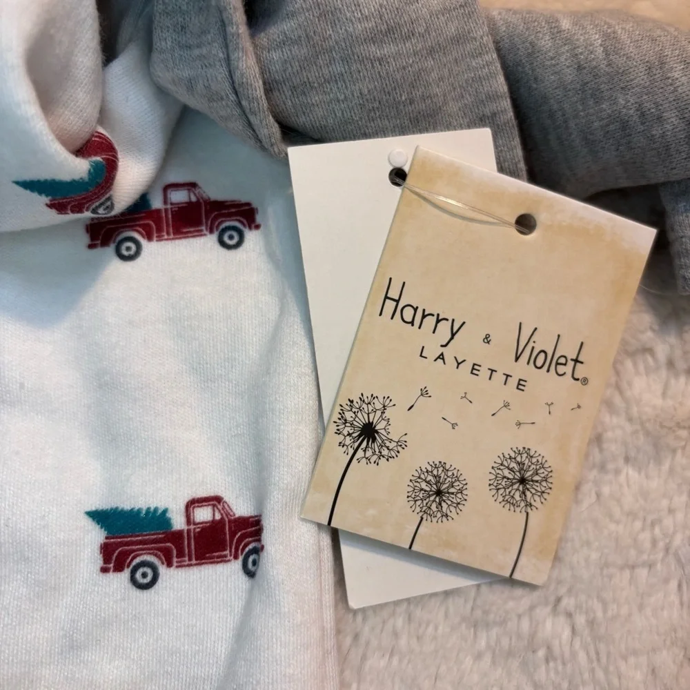 NWT Infant SET 18 months Bodysuit White w/Red Trucks & Grey Shirt & Red Slippers